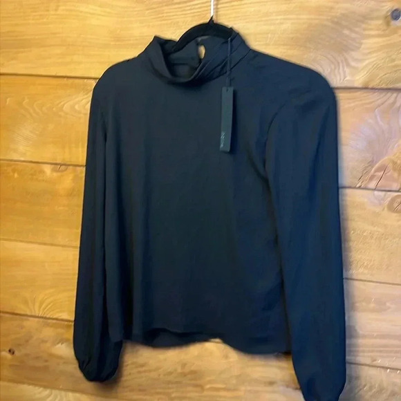 Revolve Krista women’s blouse black long sleeve high collar button in back event - Picture 1 of 11